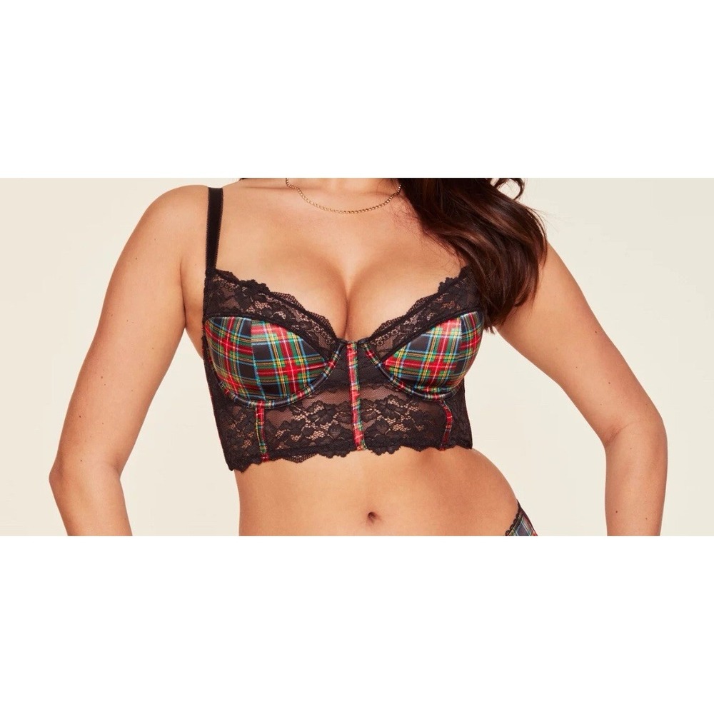 Adore Me womens Sz 32DDD Tartan plaid lace bra‎ with underwire Sexy Goth Grunge